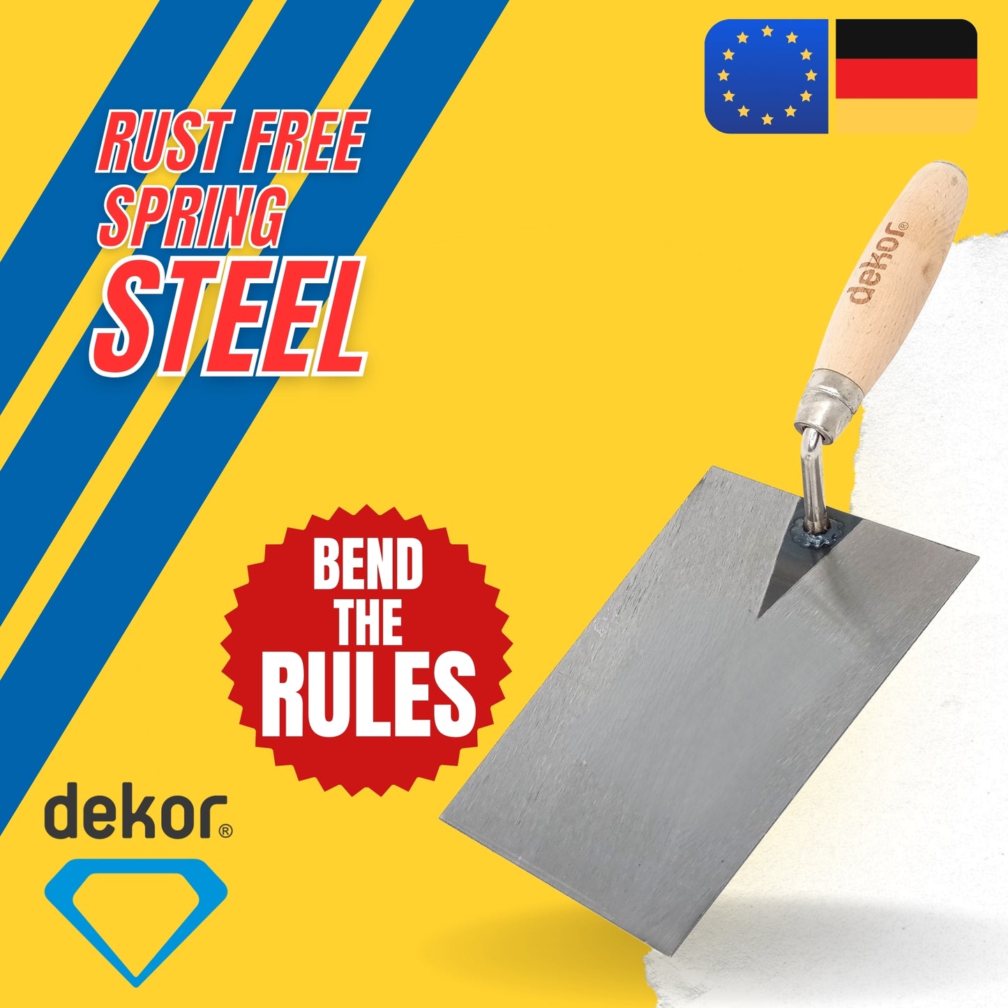 DEKOR Italian Style Brick Trowel -  8" - Wooden Handle