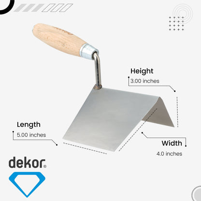 DEKOR External Angle Corner Trowel -    4" x 5" - German Stainless Steel - Wooden Handle