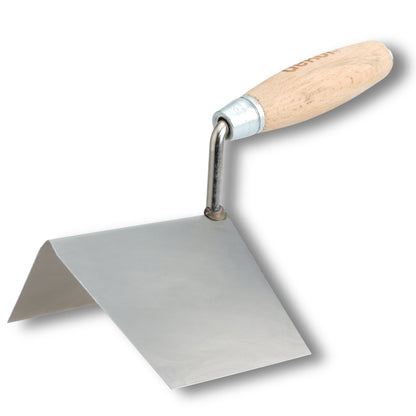 DEKOR External Angle Corner Trowel -    4" x 5" - German Stainless Steel - Wooden Handle