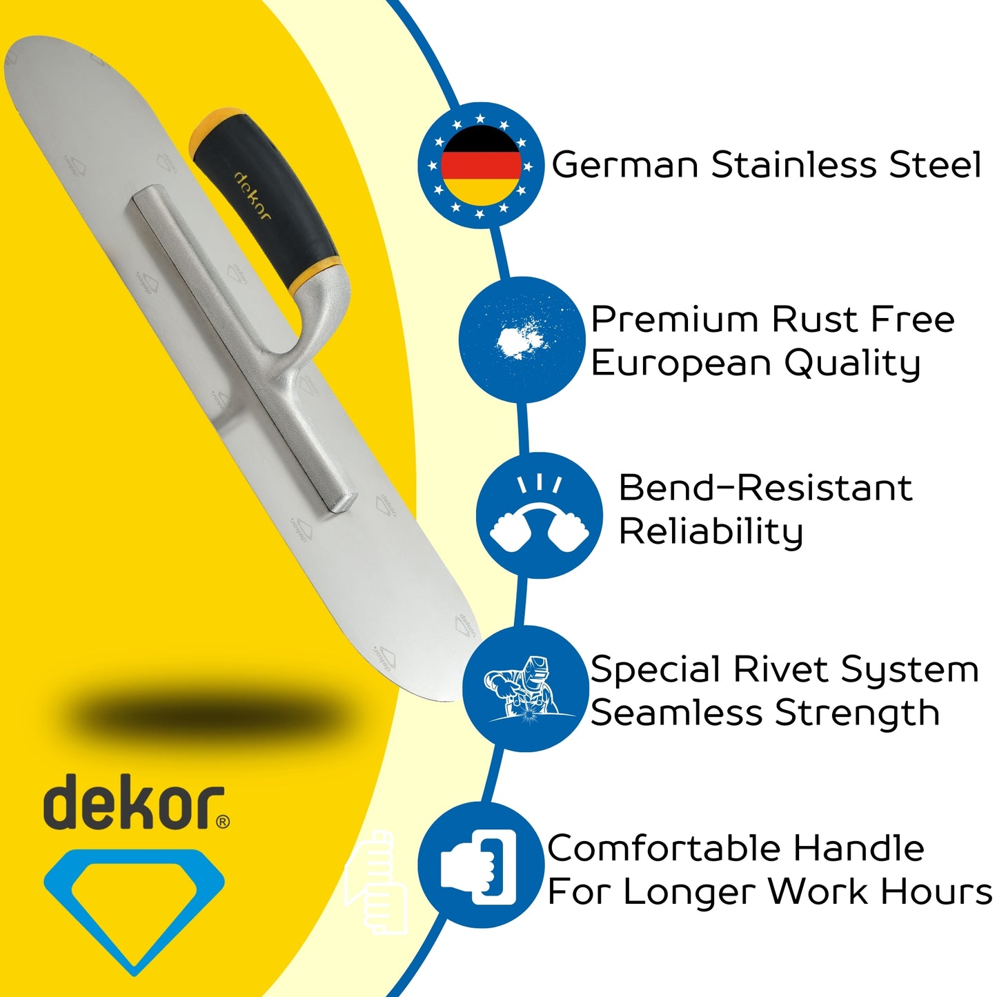 DEKOR Pool Trowel - 18" x 4.75" - German Stainless Steel