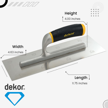 DEKOR Plaster Trowel - 12" x 4.63" - German Stainless Steel - Aluminium Handle