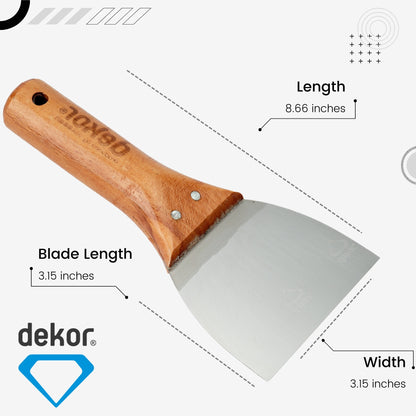 DEKOR Putty Knife - 3.15" - German Stainless Steel - Wooden Handle