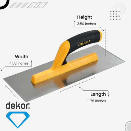 DEKOR Plaster Trowel - 12" x 4.63" - German Stainless Steel - Aluminium Handle