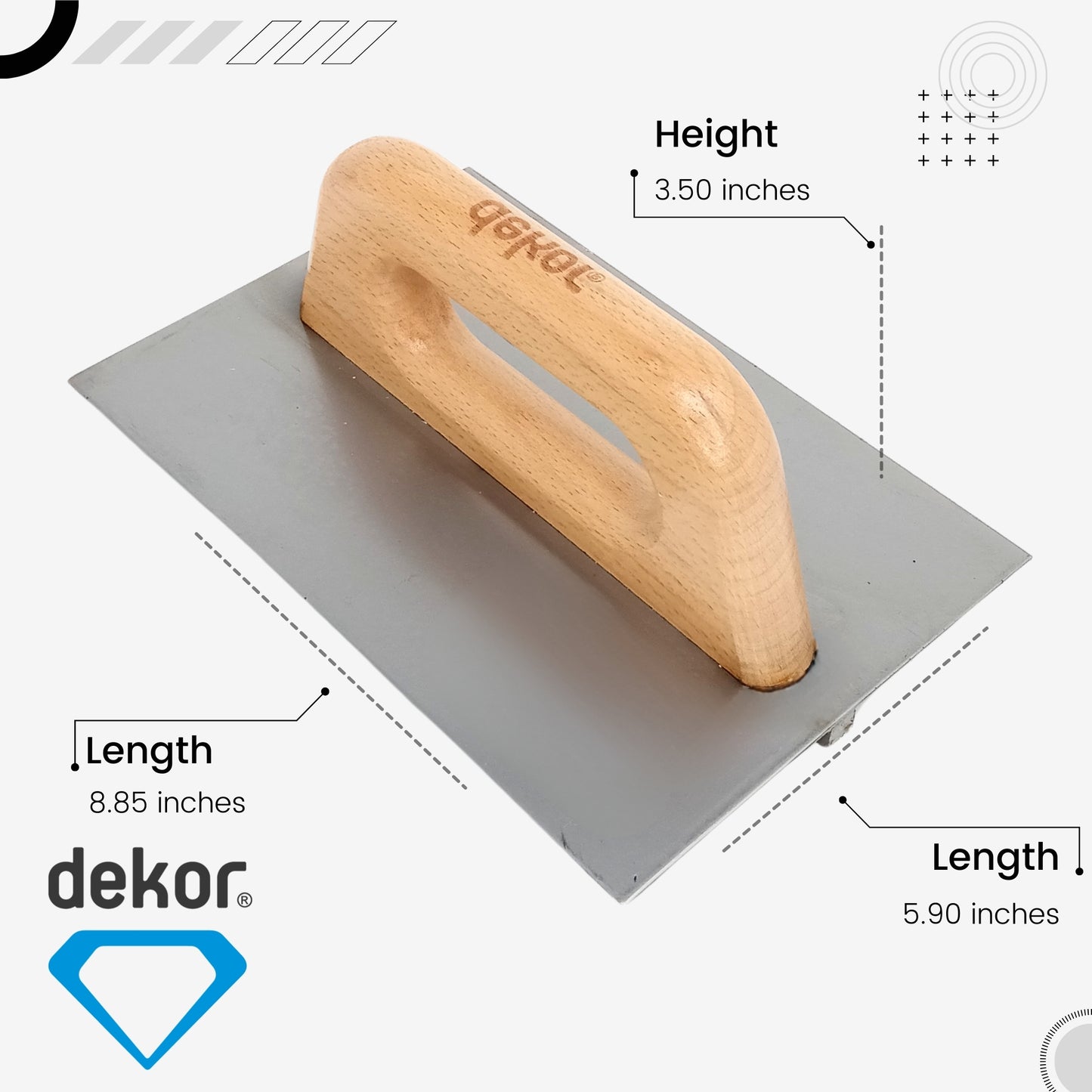 DEKOR Groover Trowel - 8.85" x 5.90" - German Stainless Steel - Wooden Handle